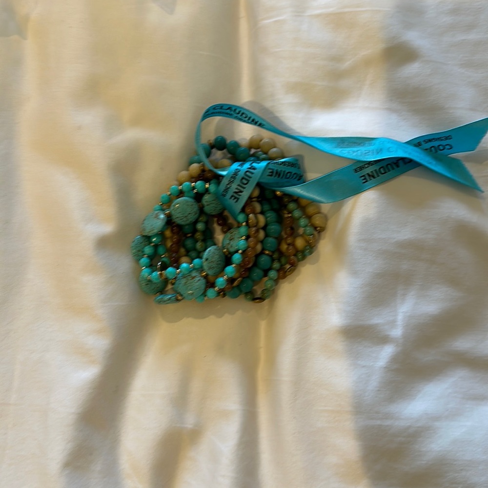 Cousin Claudine turquoise and brown beaded bracelet set